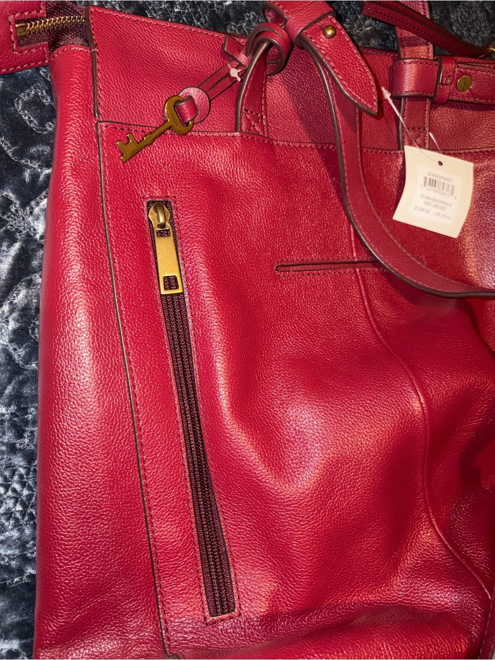 Fossil Red Leather Convertible Backpack Tote with Gold Hardware - Picture 3 of 8